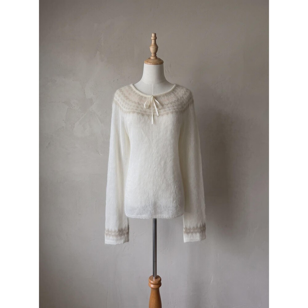 Polo Jeans Co. c. 2001 Mohair Blend Fair Isle Sweater in Vintage Ivory | XL